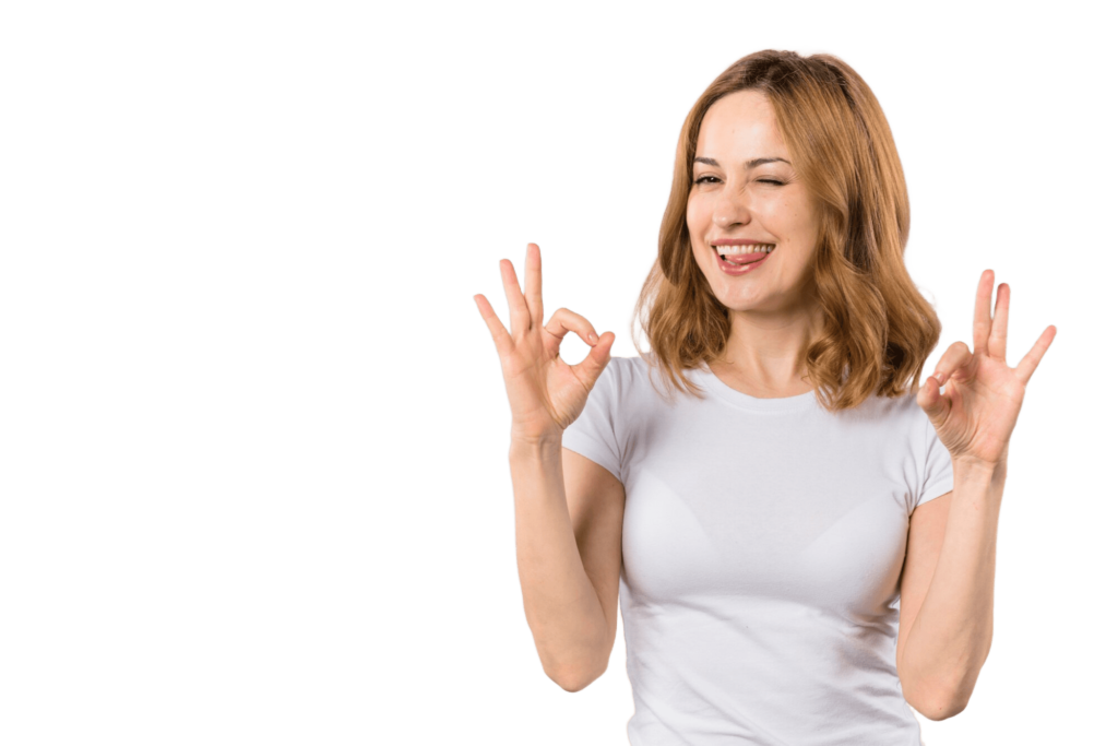 young woman biting her tongue showing ok gesture with two hands winking 1